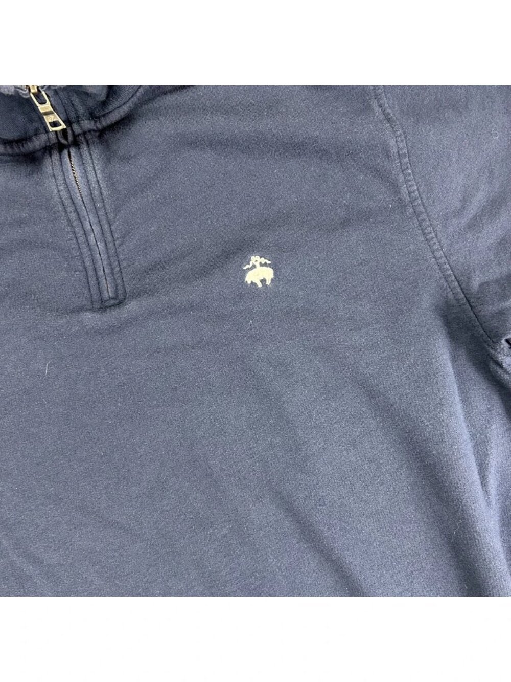 Brooks Brothers Sweatshirt Mens L Navy Blue Cotton 1/4-Zip Mock Neck Long Sleeve - Picture 3 of 11